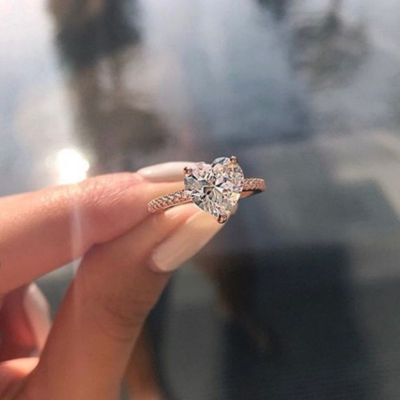 DELICATE SILVER DIAMOND HEART RING SIZE 7 - Picture 4 of 6